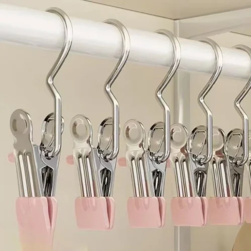 ที่หนีบผ้าสเตนเลส กันลื่น แบบพกพา สีสันสดใส