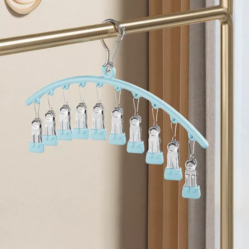 ที่หนีบผ้าสแตนเลสแบบโค้งกันลื่น กันลม ทนทาน สีฟ้า