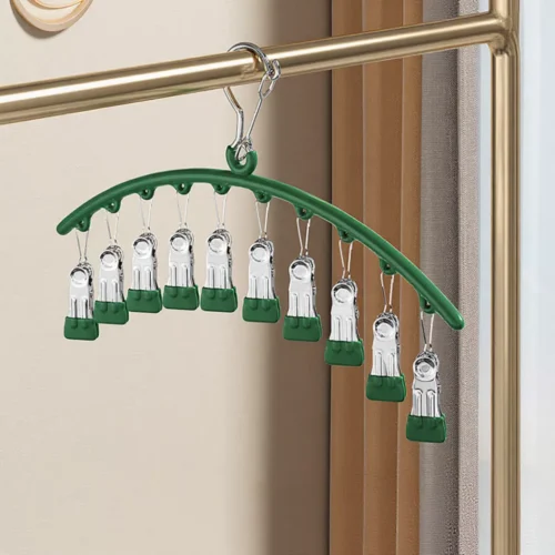 ไม้หนีบผ้าสแตนเลสแบบโค้งกันลื่น สีเขียว