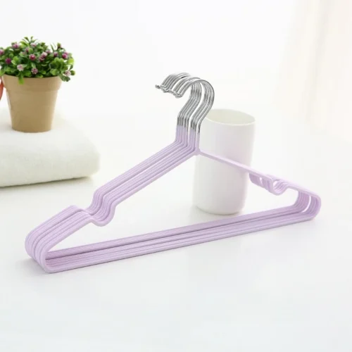 ไม้แขวนเสื้อสแตนเลส เคลือบซีลีโคนกันลื่น สีม่วงอ่อน ( แพ็ค 12 ชิ้น)